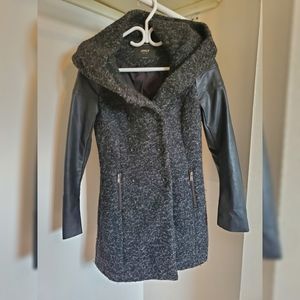 ONLY - Black dress coat with faux leather sleeves. Small